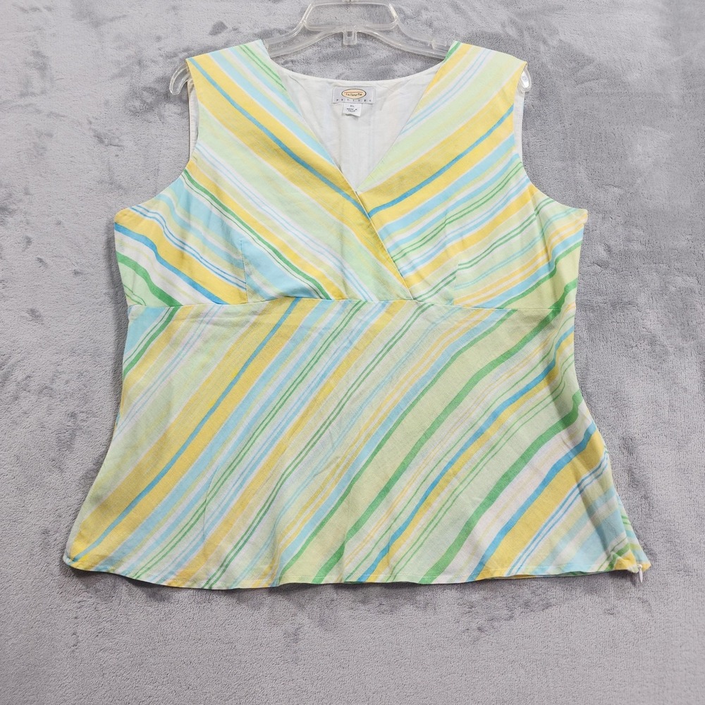 Vintage Talbots Top Womens XL PETITES Multicolor‎ Stripe Linen V-Neck Sleeveless